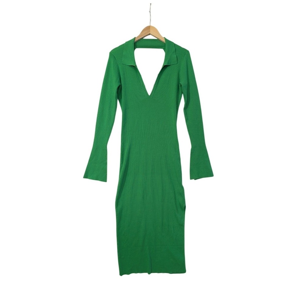 Melissa Bentsen x NA-KD Maxi Dress Womens XL Green Ribbed Open Back Night Out